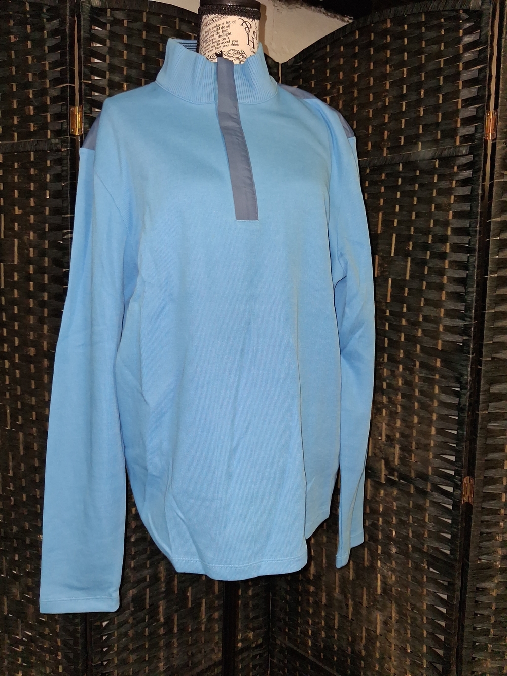 Boss Light Blue Quarter-Zip Pullover with Navy Placket